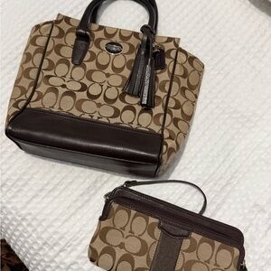 Vintage Coach Brown and Tan Signature Tote Bag